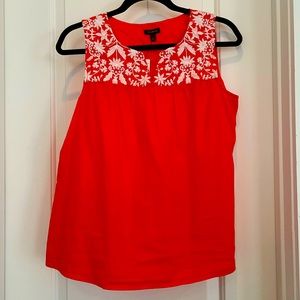 Talbots orange top with white embroidery